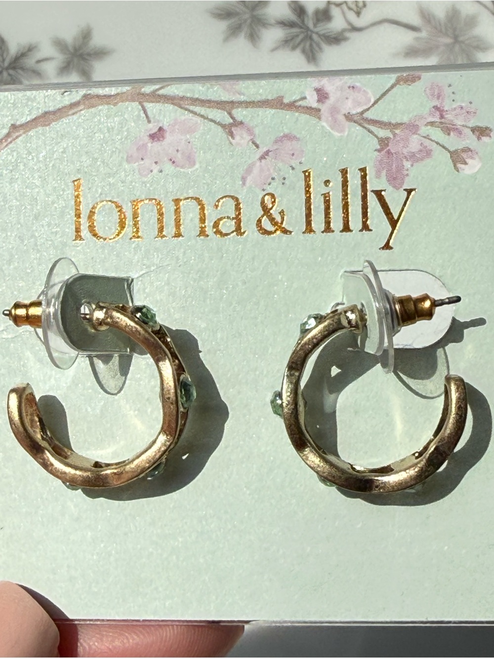 lonna & lilly Gold Hoop Earrings with Pale Green Stones
